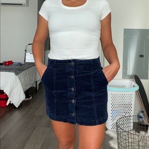 Blue Corduroy Button Up Mini Skirt